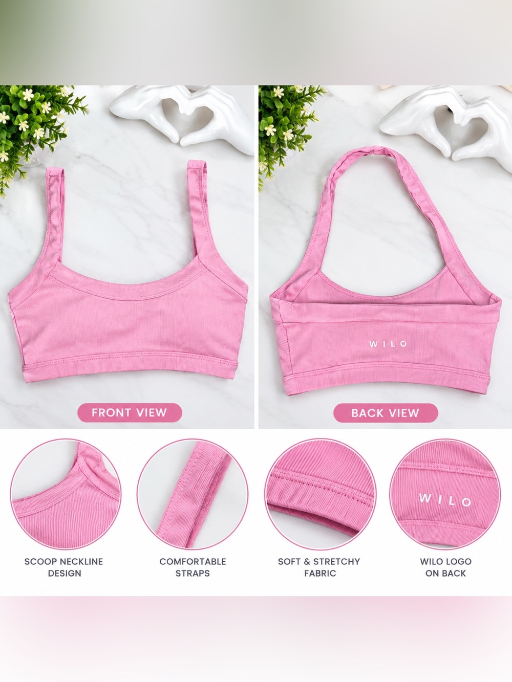 WILO The Label Pink Ribbed Halter Crop Top / Sports Bra - Size XS 🌸✨